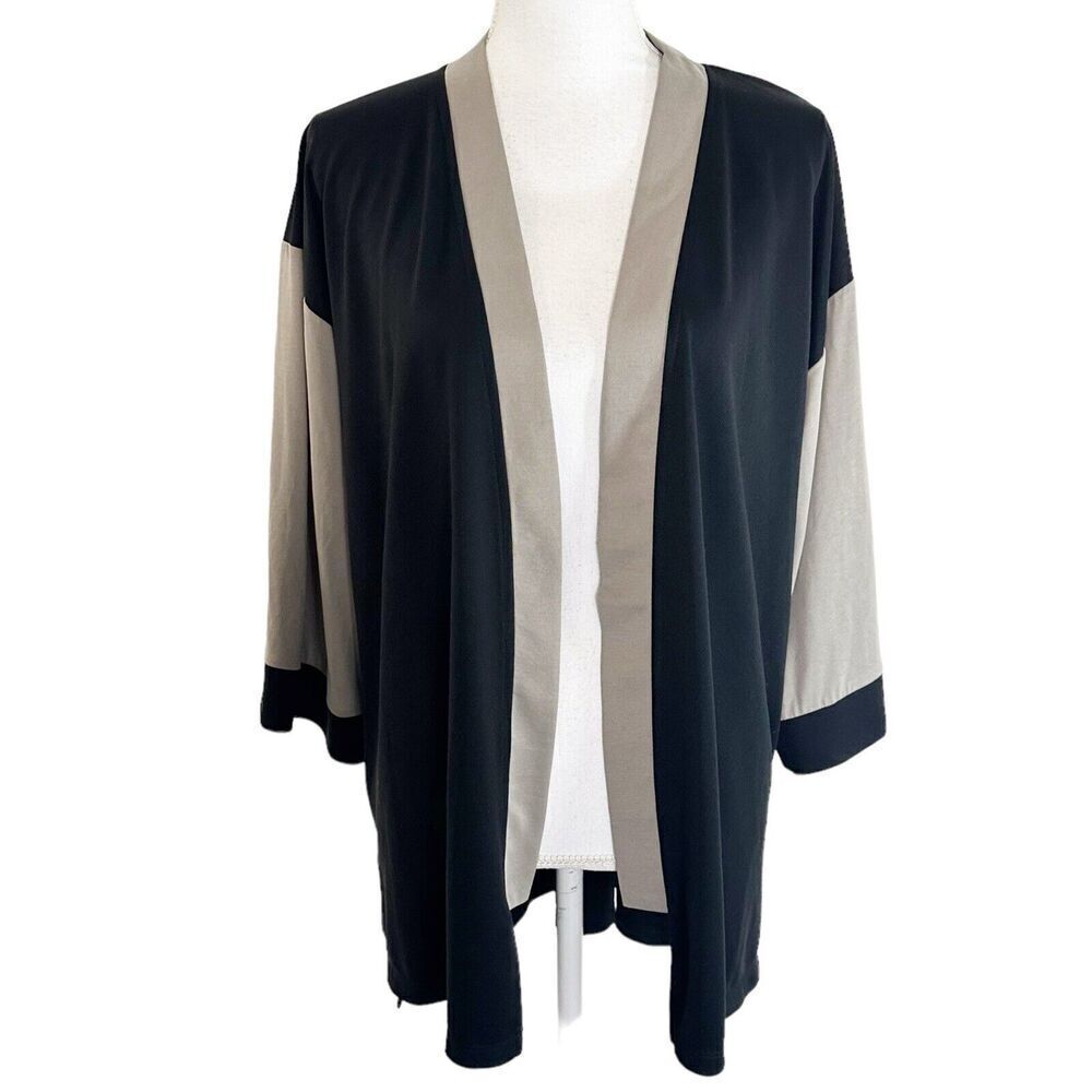 Ozai N Ku Womens Open Front Cardigan Size 1 Colorblock‎ Lagenlook Mature